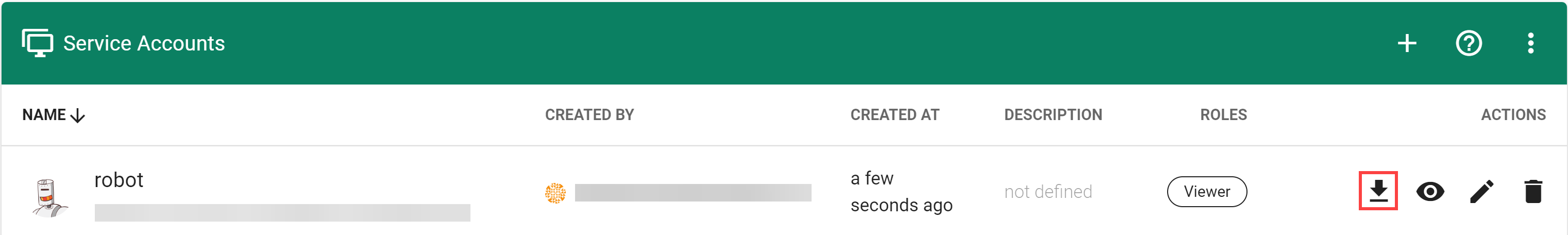 Download service account kubeconfig